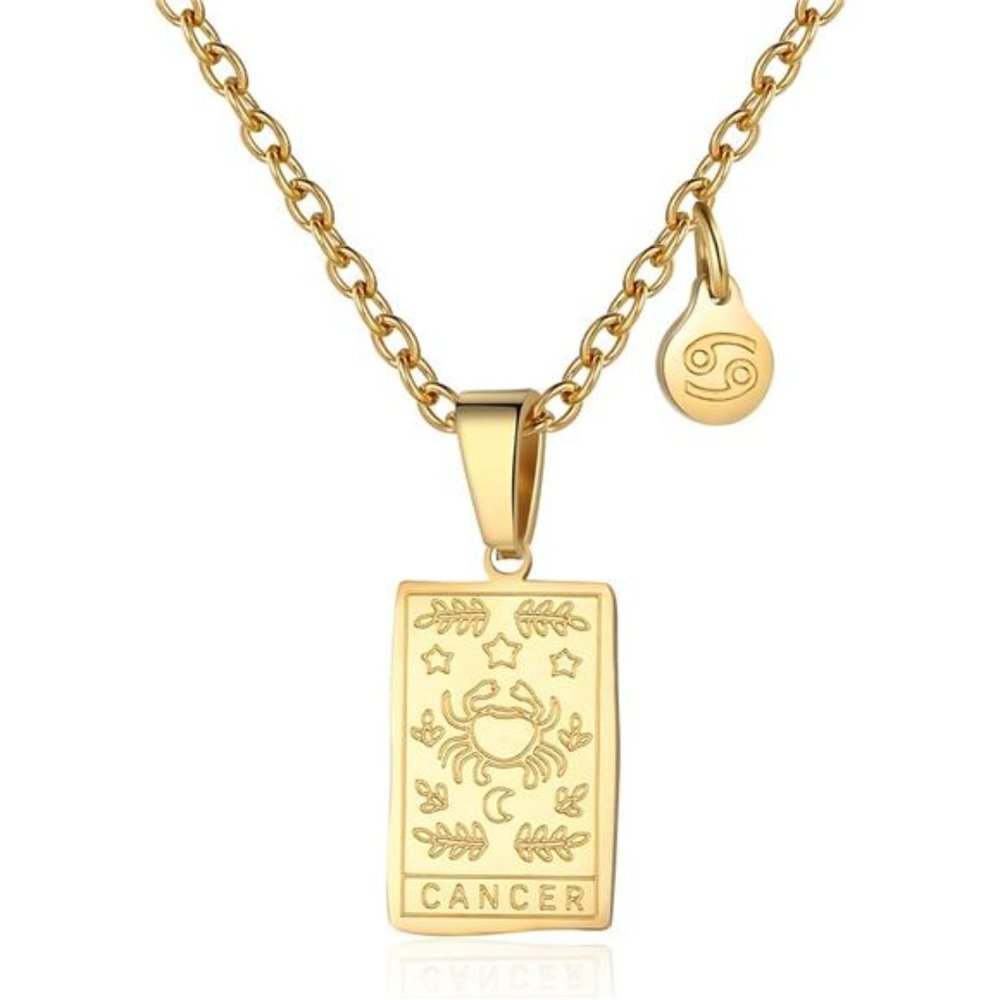 Zodiac Sign Necklace Cancer Constellation Tarot Card Pendant Double Sided